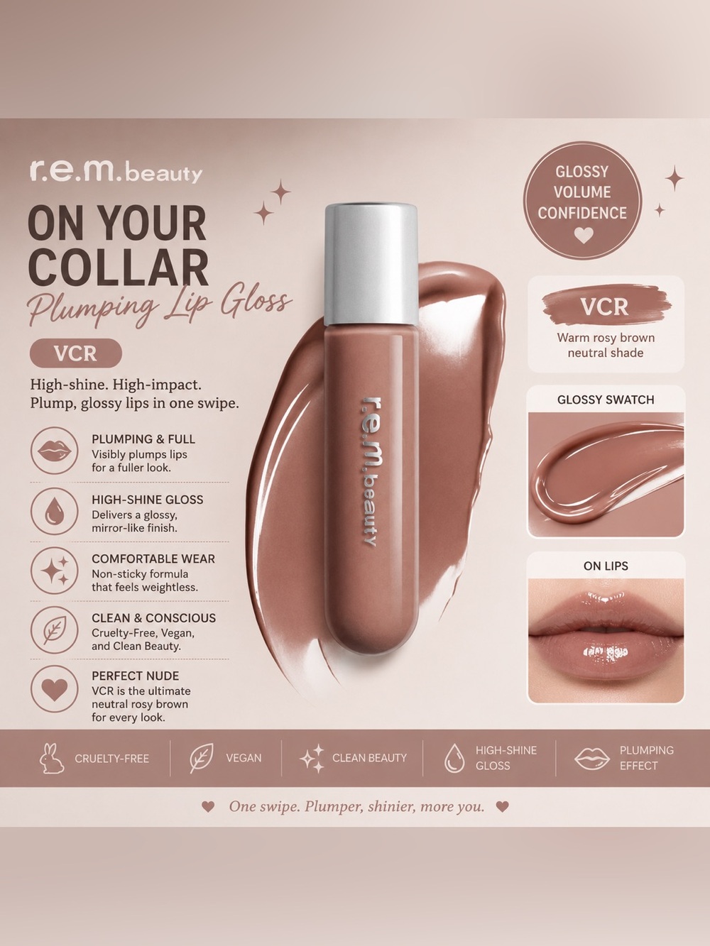 🤎 r.e.m. beauty On Your Collar Plumping Lip Gloss – VCR 🤎